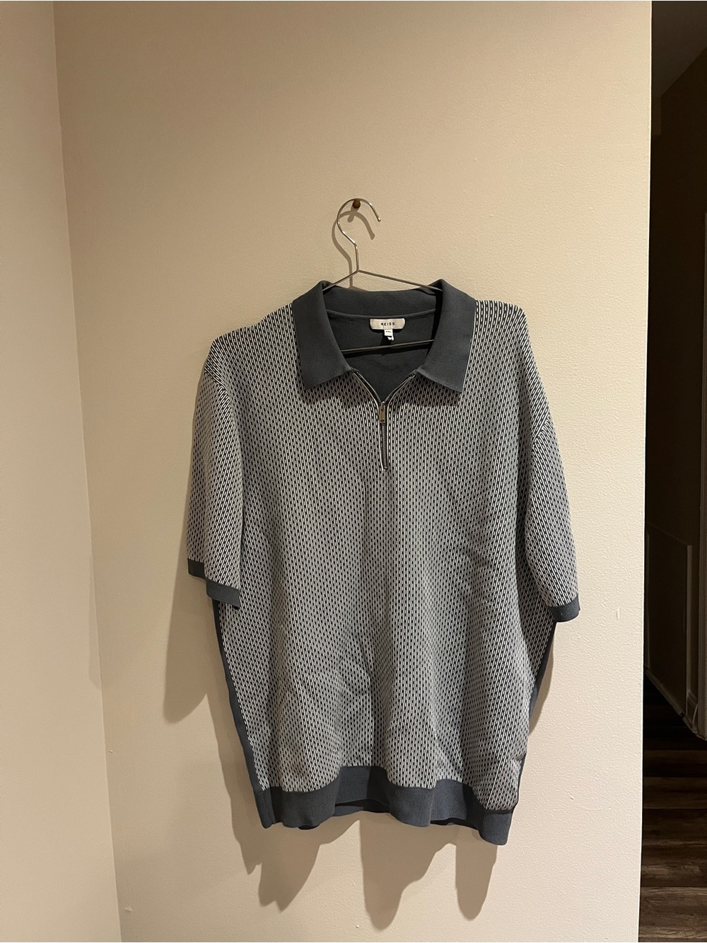 Reiss Short-Sleeve Zip Polo with Textured Knit
